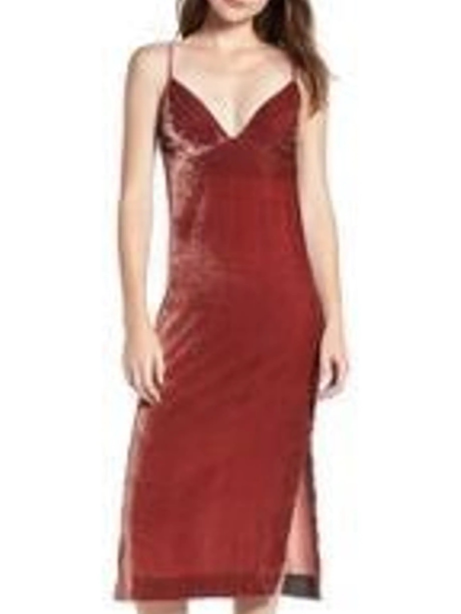 7 For All Mankind Burgundy Velvet Midi Skirt With Side Slit